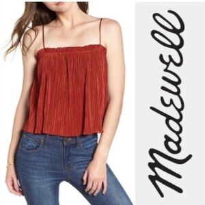 Madewell Nicole Pleated Ruffle Burnt Orange Spaghetti Strap Camisole, Women’s M